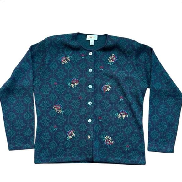 Talbots Women's Blue & Green Long Sleeve Wool Blend Cardigan Sweater Size Small - Picture 1 of 4